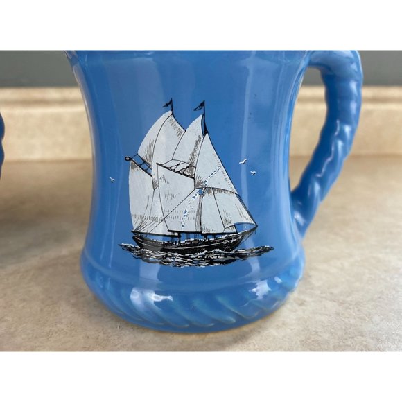 Kingswear Pottery England Schooner Ship Blue Glazed 12 Oz Mug Lot Of Two - Picture 2 of 8